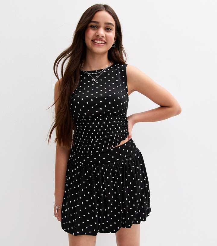 Girls Black Polka Dot Puffball Hem Skirt 