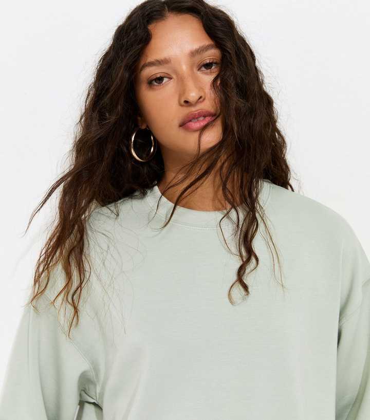 Premium Light Green Oversized Crew Neck Sweatshirt