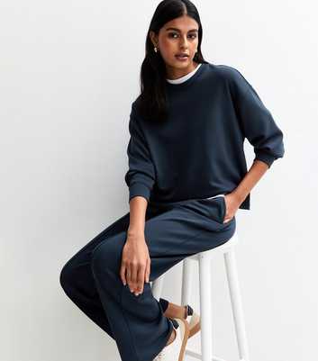 Premium Navy Oversized Crew Neck Sweatshirt
