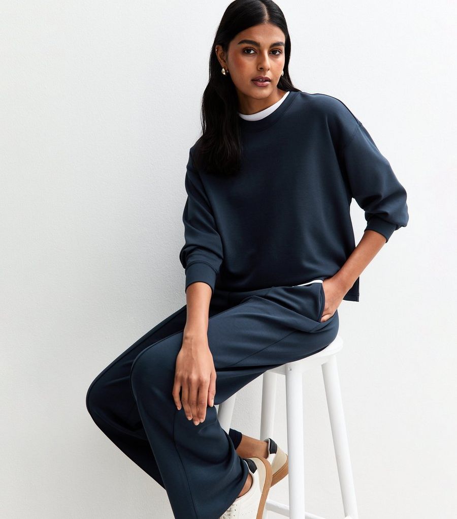 Premium Navy Oversized Crew Neck Sweatshirt
