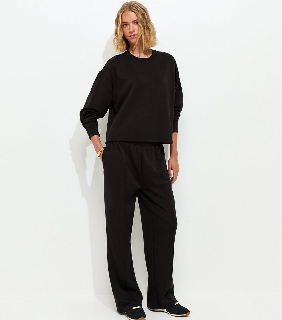 Premium Black Elasticated Waist Wide Leg Joggers