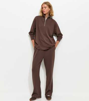 Premium Brown Elasticated Waist Wide Leg Joggers