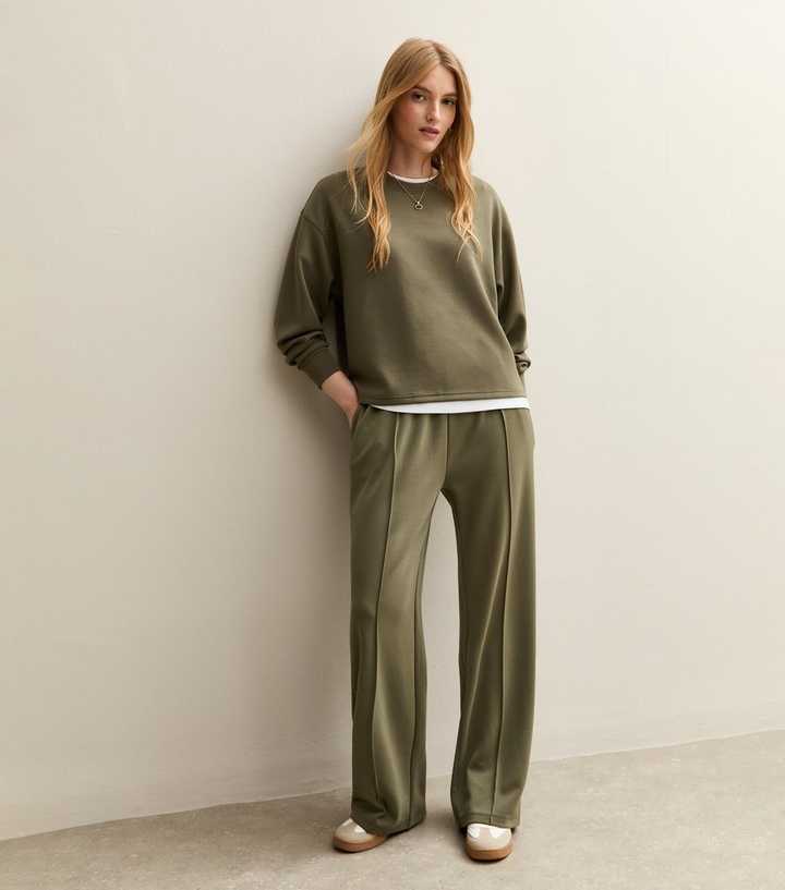 Premium Khaki Elasticated Waist Wide Leg Joggers