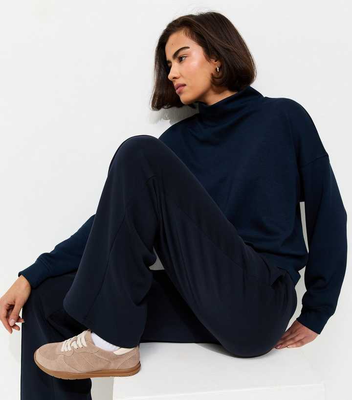 Premium Navy Elasticated Waist Wide Leg Joggers