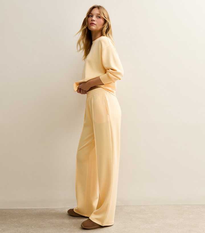 Premium Light Yellow Elasticated Waist Wide Leg Joggers