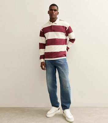 Red Relaxed Fit Striped Rugby Shirt