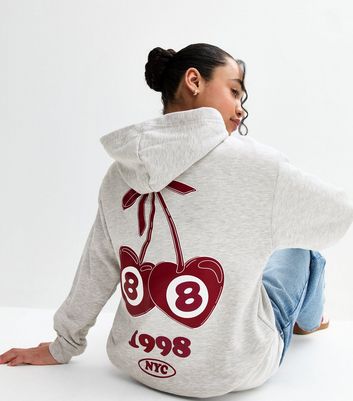 Girls Grey Number 8 Cherry Print Hoodie | New Look