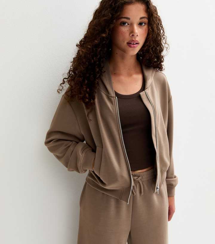 Girls Light Brown Zip Up Hoodie