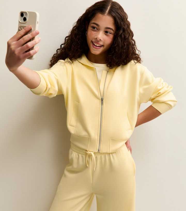 Girls Light Yellow Zip Up Hoodie
