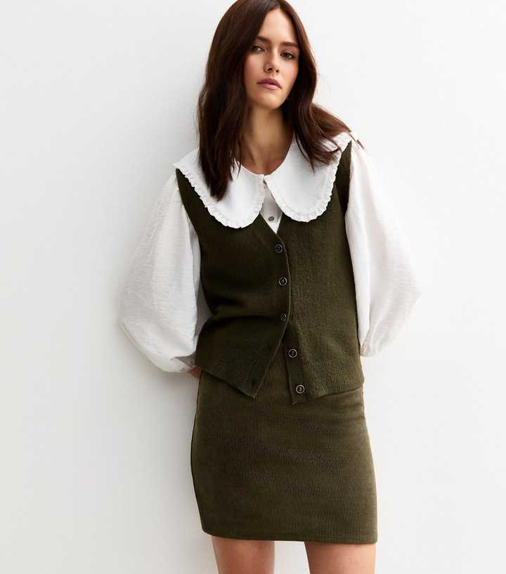 Dark Khaki Corduroy Tube Mini Skirt