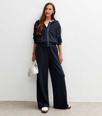 Girls Navy Soft Touch Wide Leg Joggers