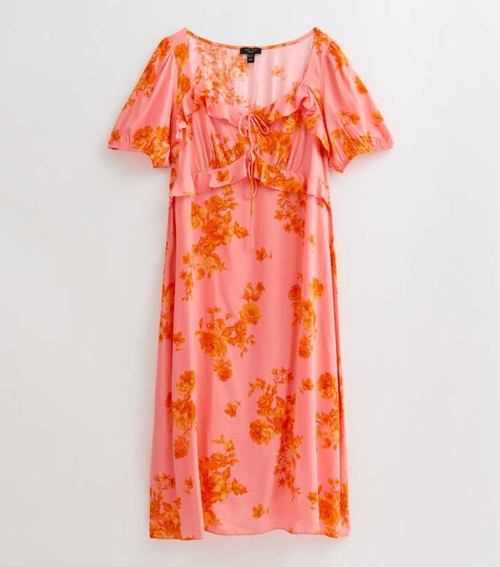 Curves Pink Floral Print Ruffle Trim Milkmaid Midi Dress | New Look Curves Pink Floral Print Ruffle Trim Milkmaid Midi Dress | New Look