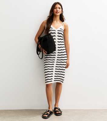 Sunshine Soul White Scallop Stripe Pointelle Knit Midi Dress