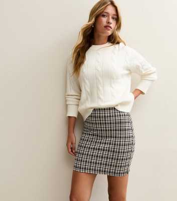 Black Jacquard Check Tube Mini Skirt