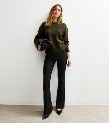 Black Ribbed Flared Trousers