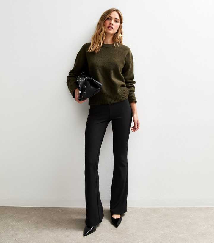 Black Ribbed Flared Trousers