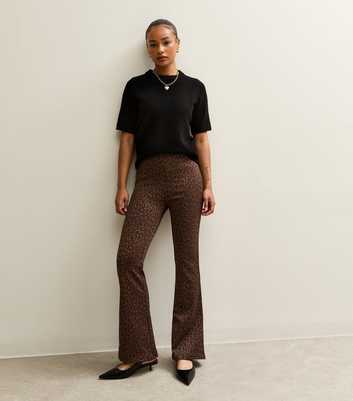 Petite Brown Leopard Print Flared Leg Trousers