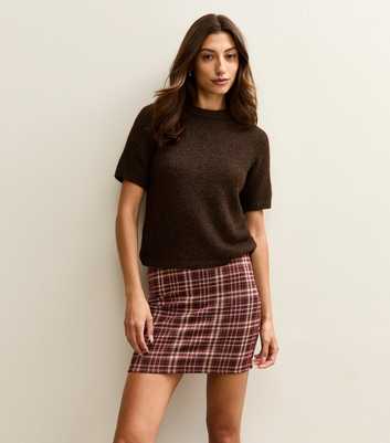Tall Red Check Tube Mini Skirt