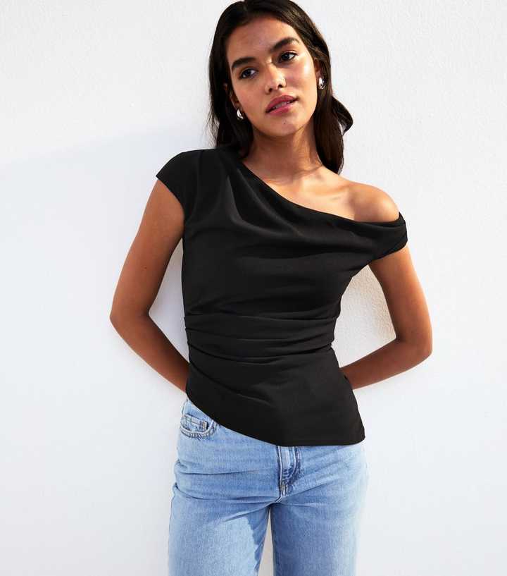 Black Off Shoulder Scuba Top