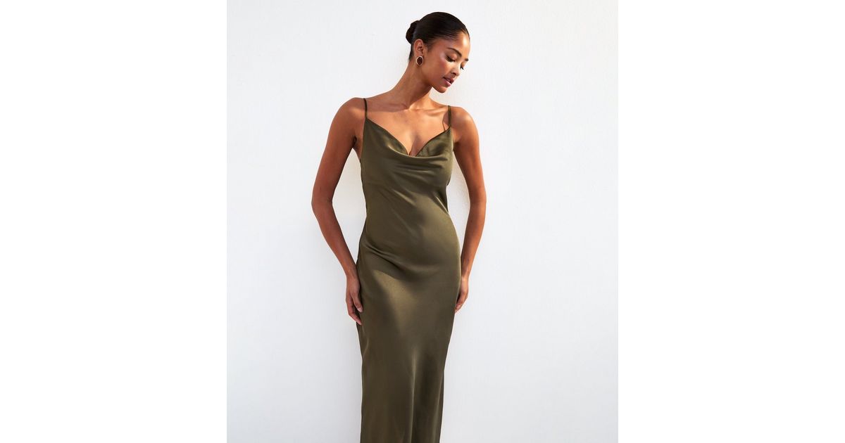 Bodycon Dress Khaki Cowl Neck Dress Mocha Slinky Cowl Neck Long