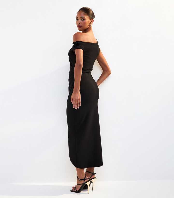 sachin and babi light blue dress Black Scuba Drop Shoulder Midi Dress
