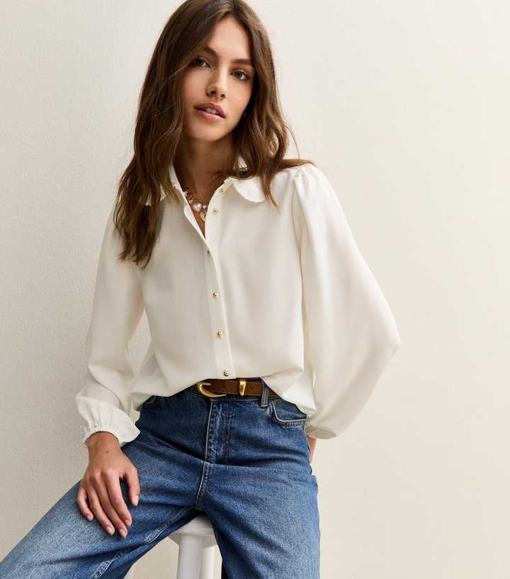 White Plisse Collar Shirt