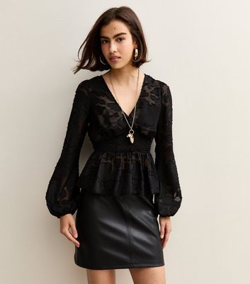 Black Floral Jacquard Buttoned Long Sleeve Blouse | New Look
