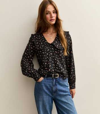 Black Floral Print Long Sleeve Shirt