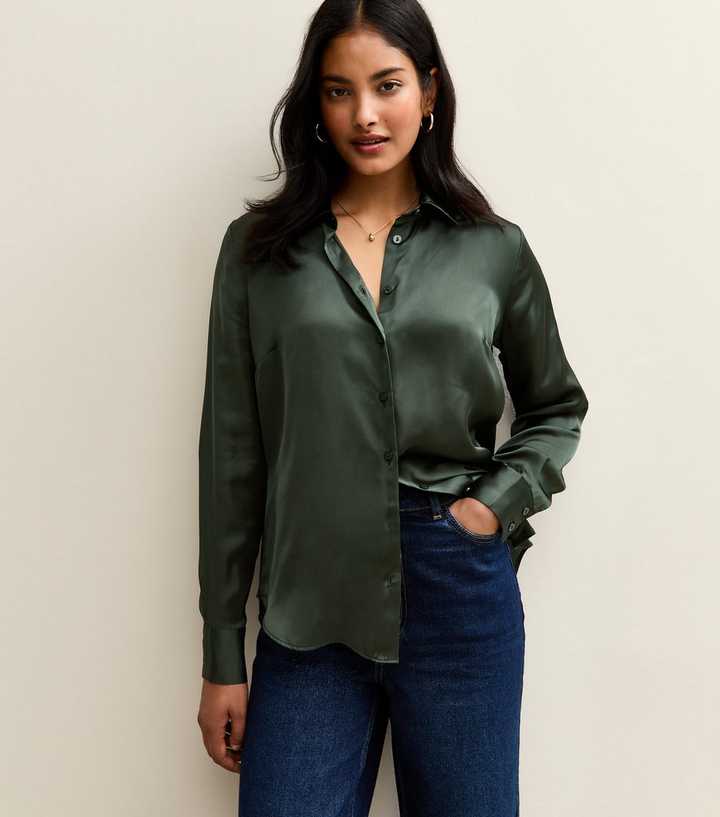 Green Satin Long Sleeve Shirt