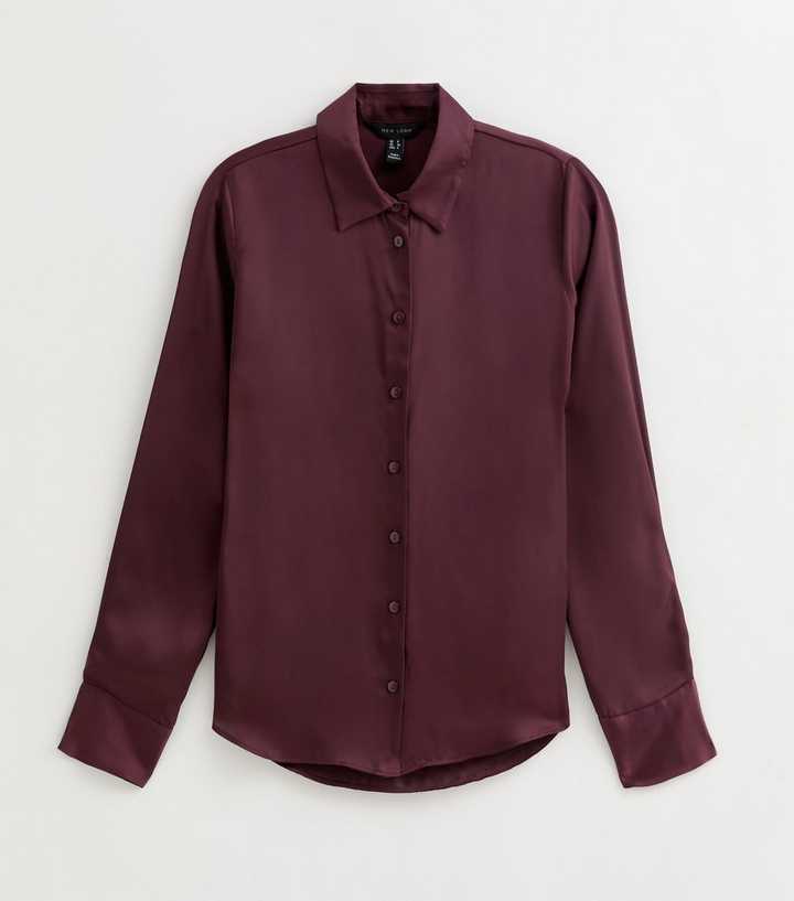 Silk Burgundy Dress Shirt Womens Long Sleeve Formal Shirt Burgundy Button  Up Shirt Womens Burgundy Long