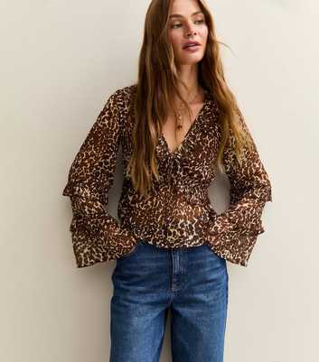 Brown Printed Chiffon Blouse