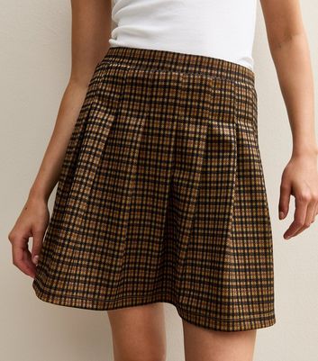 Brown Check Pattern Pleated Mini Skirt | New Look