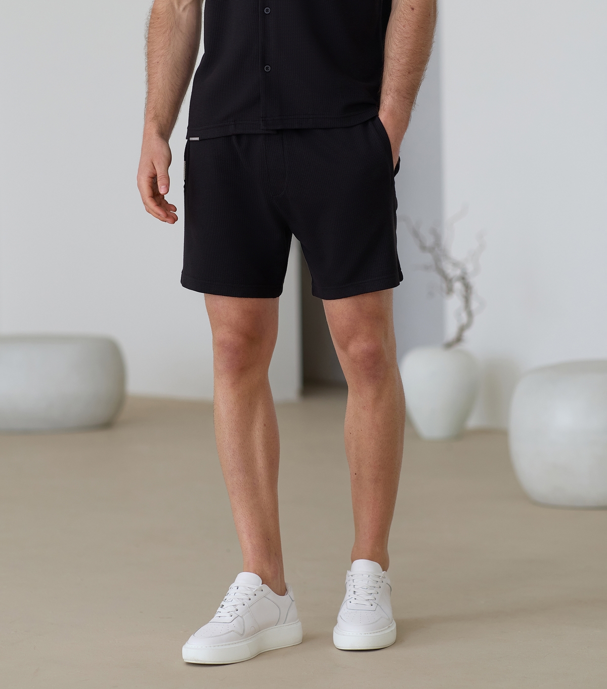 Men's Signature Black Waffle Texture Shorts Gym King New Look