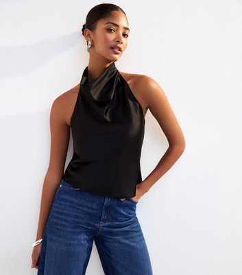 Black Satin Halterneck Top