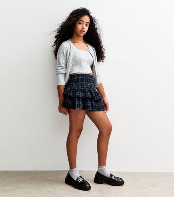 Girls Navy Checked Rara Mini Skirt New Look