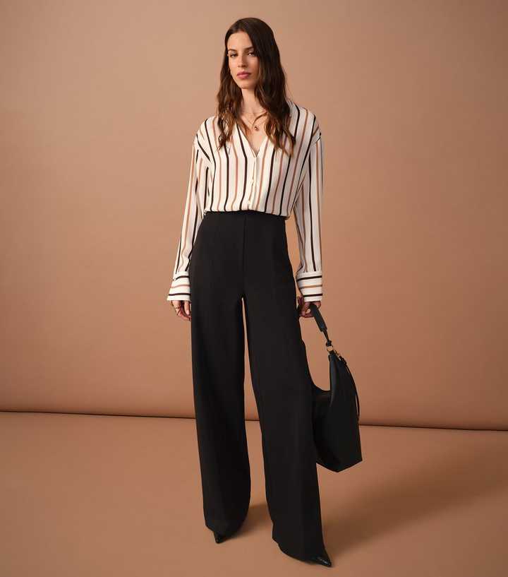 Brown Striped Curved Hem Shirt