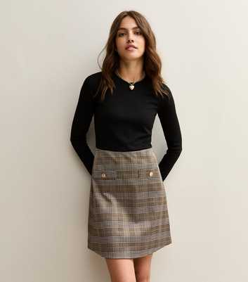 Brown 2 in 1 Checked Skirt Mini Dress