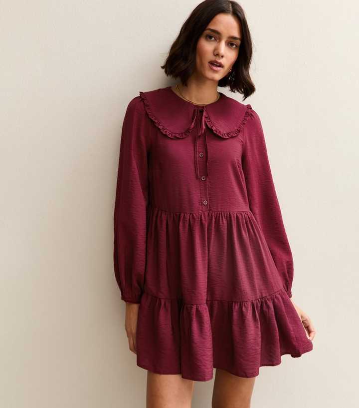 Burgundy Lace Collared Mini Dress
