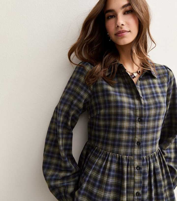 Green Check Print Tiered Smock Mini Dress | New Look Green Check Print Tiered Smock Mini Dress | New Look