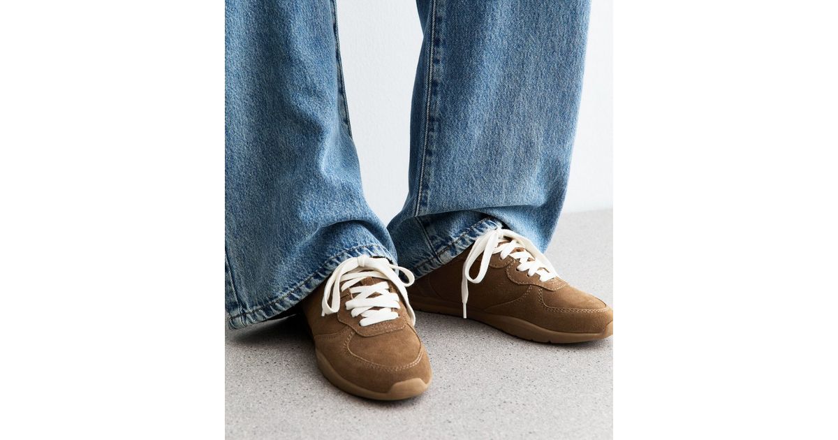 Tan Suede Lace Up Trainers New Look