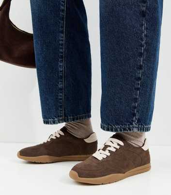 Premium Real Leather Dark Brown Suede Lace Up Trainers