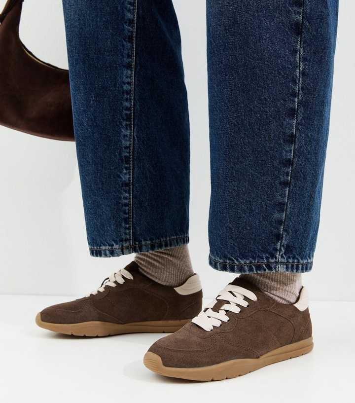 Premium Real Leather Dark Brown Suede Lace Up Trainers