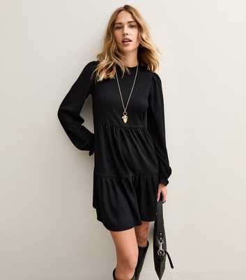 Black Smocked Tiered Mini Dress