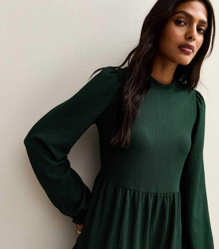 green emerald velvet dress Push The Boundaries Smocked Dress- Hunter Green main image 1