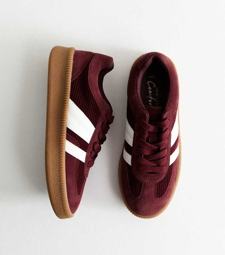 Burgundy Corduroy Panelled Trainers