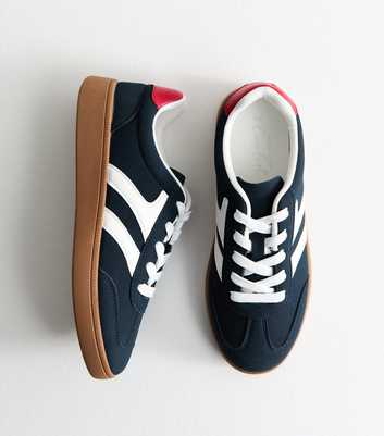 Navy Contrast Panel Faux Suede Trainers