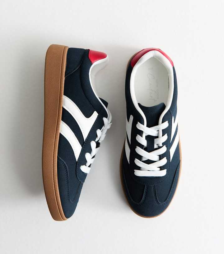 Navy Contrast Panel Faux Suede Trainers