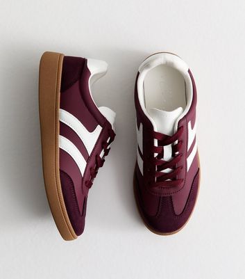 Burgundy Contrast Panel Faux Suede Trainers