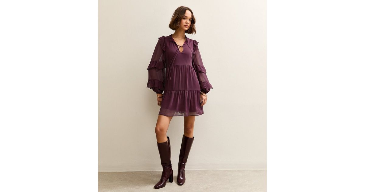 Polished Punteggiato BLACK Tulip Hem Mini Chiffon Dress