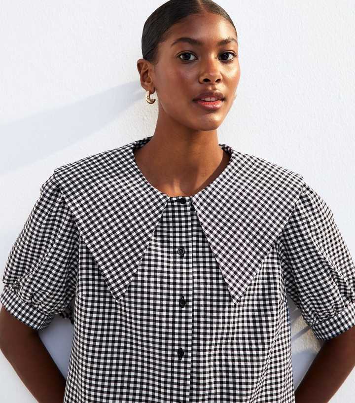 Black Gingham Collar Detail Shirt | New Look